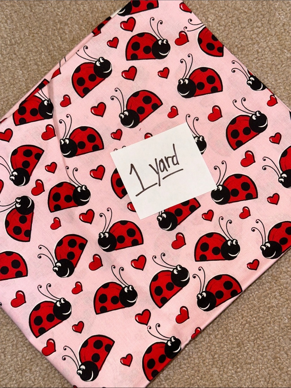 1 Yard Fabric - Ladybugs Hearts Red Pink Black Baby Shower Party READ DESCRIP